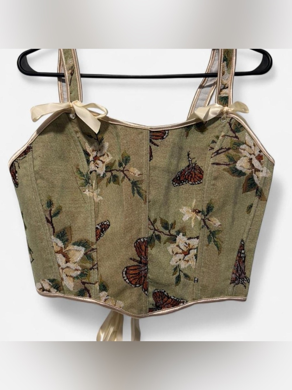 Green Butterfly Floral Tapestry Corset Tank Top XL